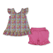 Load image into Gallery viewer, Floral flutter sleeves top ruffle shorts girls outfits