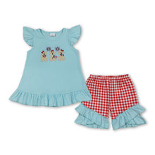 Load image into Gallery viewer, Flutter sleeves dog flag embroidery girls 4th of july set