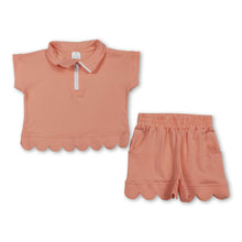 Load image into Gallery viewer, Peach short sleeves scallop pullover shorts girls outfits