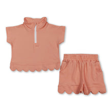 Load image into Gallery viewer, Peach short sleeves scallop pullover shorts girls outfits
