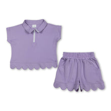 Load image into Gallery viewer, Lavender short sleeves scallop pullover shorts girls outfits