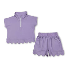 Load image into Gallery viewer, Lavender short sleeves scallop pullover shorts girls outfits