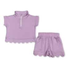 Load image into Gallery viewer, Short sleeves scallop pullover shorts girls outfits