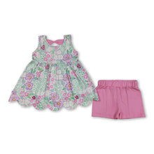 Load image into Gallery viewer, Sleeveless floral scallop tunic pink shorts girls outfits