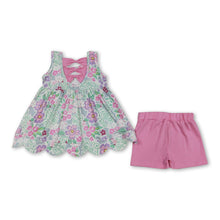 Load image into Gallery viewer, Sleeveless floral scallop tunic pink shorts girls outfits
