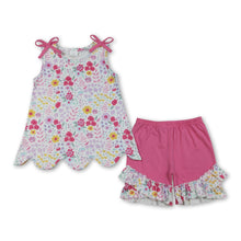 Load image into Gallery viewer, Sleeveless floral scallop top hot pink shorts girls outfits