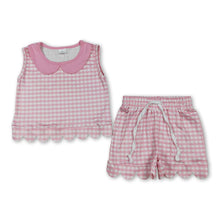 Load image into Gallery viewer, Sleeveless pink plaid scallop top shorts girls outfits