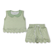 Load image into Gallery viewer, Sleeveless green plaid scallop top shorts girls outfits