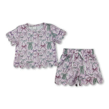 Load image into Gallery viewer, Short sleeves bows scallop top shorts girls summer clothes