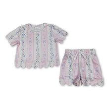 Load image into Gallery viewer, Short sleeves pink bow floral scallop top shorts girls outfits