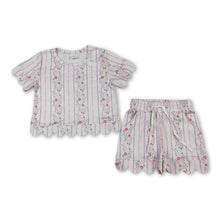 Load image into Gallery viewer, Short sleeves scallop floral toddler girls summer outfits