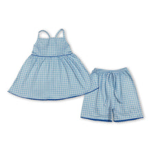 Load image into Gallery viewer, Straps blue plaid tunic shorts kids girls outfits