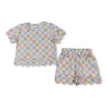 Load image into Gallery viewer, Short sleeves colorful plaid scallop top shorts girls outfits