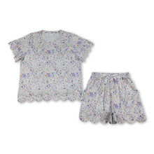 Load image into Gallery viewer, Lavender white floral bow top shorts adult women outfits