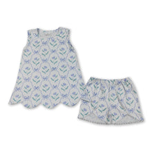 Load image into Gallery viewer, Sleeveless floral bow scallop top shorts girls outfits