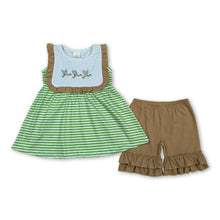 Load image into Gallery viewer, Duck embroidery stripe tunic brown shorts girls outfits