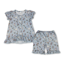 Load image into Gallery viewer, Short sleeves floral goose bow baby girls summer outfits
