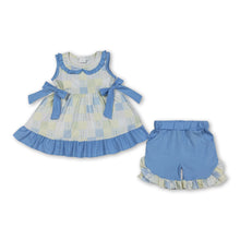 Load image into Gallery viewer, Sleeveless bow patchwork plaid tunic shorts girls outfits