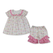 Load image into Gallery viewer, Short sleeves balloon floral bow girls happy birthday outfits