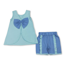 Load image into Gallery viewer, Sleeveless bow tunic blue shorts girls summer outfits