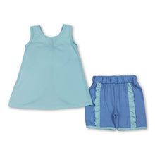 Load image into Gallery viewer, Sleeveless bow tunic blue shorts girls summer outfits