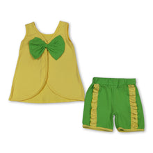 Load image into Gallery viewer, Sleeveless bow yellow purple blue shorts girls summer outfits