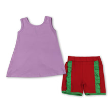 Load image into Gallery viewer, Sleeveless bow purple top red shorts princess girls outfits