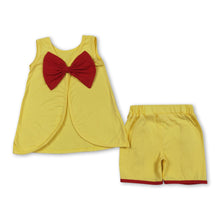 Load image into Gallery viewer, Sleeveless red bow top yellow shorts princess girls outfits