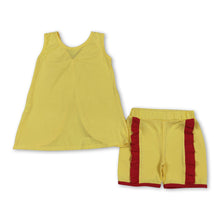 Load image into Gallery viewer, Sleeveless red bow top yellow shorts princess girls outfits