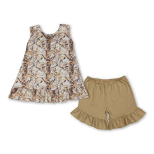 Load image into Gallery viewer, Sleeveless leaves camo top ruffle shorts girls outfits