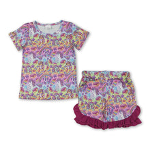 Load image into Gallery viewer, Short sleeves tiger unicorn donut kids girls summer outfits