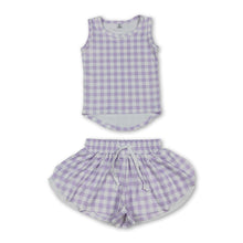 Load image into Gallery viewer, Sleeveless lavender plaid top shorts girls active wear set