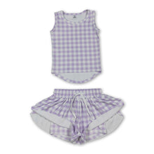 Load image into Gallery viewer, Sleeveless lavender plaid top shorts girls active wear set
