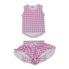 Load image into Gallery viewer, Sleeveless pink plaid top shorts girls active wear set