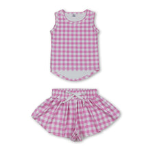 Load image into Gallery viewer, Sleeveless pink plaid top shorts girls active wear set