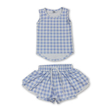 Load image into Gallery viewer, Sleeveless blue plaid top shorts girls active wear set