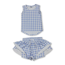 Load image into Gallery viewer, Sleeveless blue plaid top shorts girls active wear set