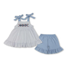 Load image into Gallery viewer, American cute bow embroidery kids girls 4th of july outfits