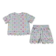Load image into Gallery viewer, Short sleeves colorful plaid mouse scallop top shorts girls outfits