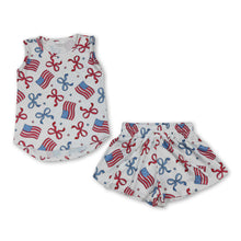 Load image into Gallery viewer, Sleeveless bow flag top shorts kids girls 4th of july outfits
