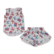 Load image into Gallery viewer, Sleeveless bow flag top shorts kids girls 4th of july outfits