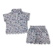 Load image into Gallery viewer, Short sleeves grey camo scallop pullover shorts girls outfits