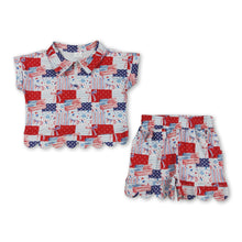 Load image into Gallery viewer, Flag bow scallop pullover shorts girls 4th of july outfits