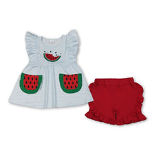 Load image into Gallery viewer, Flutter sleeves watermelon embroidery girls summer set