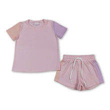 Load image into Gallery viewer, Short sleeves cotton pink top shorts kids girls outfits
