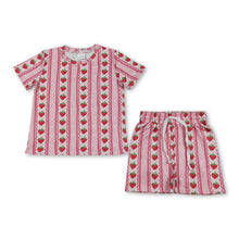 Load image into Gallery viewer, Short sleeves strawberry bow top shorts girls outfits
