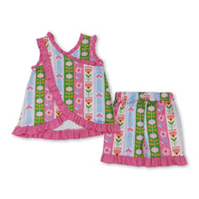 Load image into Gallery viewer, Sleeveless pink ruffle floral top shorts girls summer set