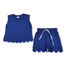 Load image into Gallery viewer, Sleeveless blue scallop top shorts kids girls team outfits