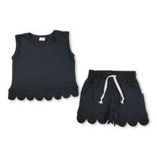 Load image into Gallery viewer, Sleeveless black scallop top shorts kids girls outfits