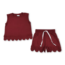 Load image into Gallery viewer, Sleeveless maroon scallop top shorts kids girls team outfits
